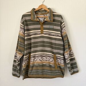 Cinch Sweater Mens L Aztec Southwestern Green Fleece 1/4 Quarter Snap Pullover